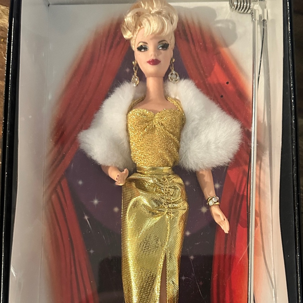 Mattel Barbie Doll with Gold Gown and White Stole pin up collection
